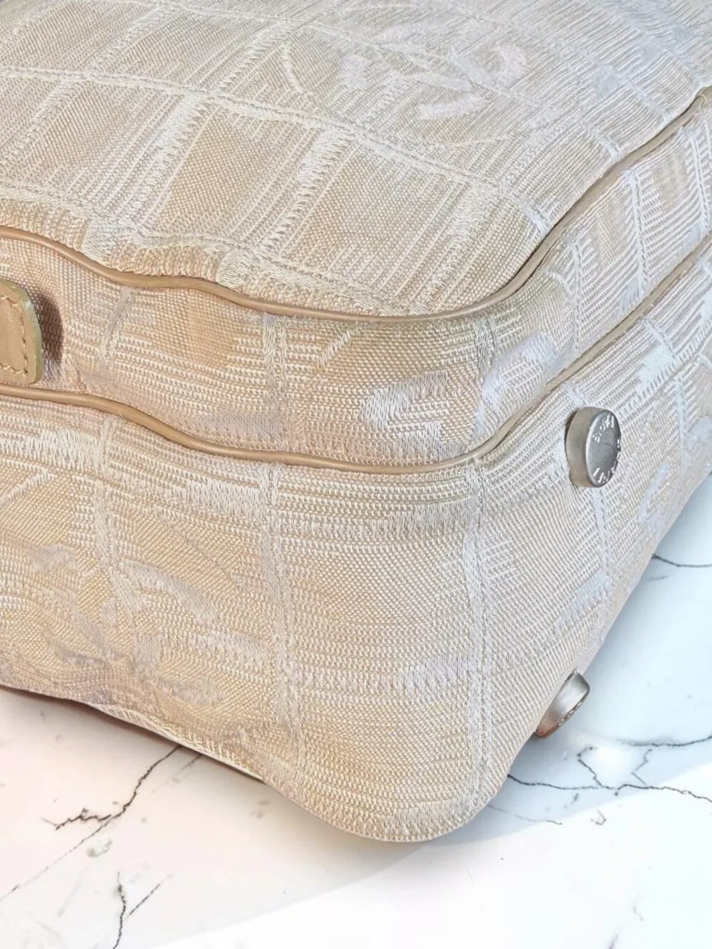 Chanel Vintage Beige Silver CC New Travel Line Bowler Crossbody Satchel with COA